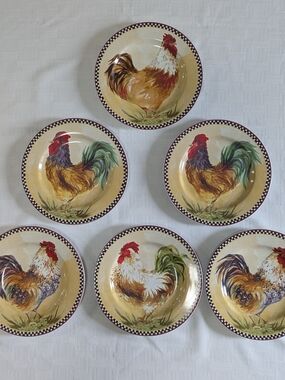 Vintage Sakura Chanticleer Salad Plates Set of 6 Sally Eckman Roberts Rooster